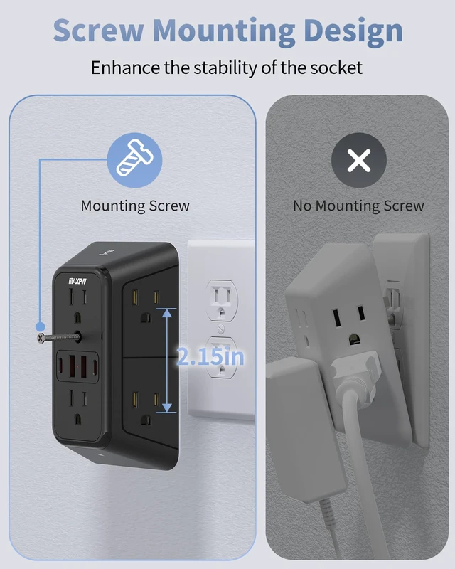 Alt view image 5 of 7 - Outlet Extender, Surge Protector, 3-Sided Night Light Power Strip,ETL 6 AC Outlets, 4 USB (2 USB-C), Dusk to Dawn Sensor, Wide Spaced Multi Plug Outlet, 1050J, 1875W, for Home Office Dorm, Black