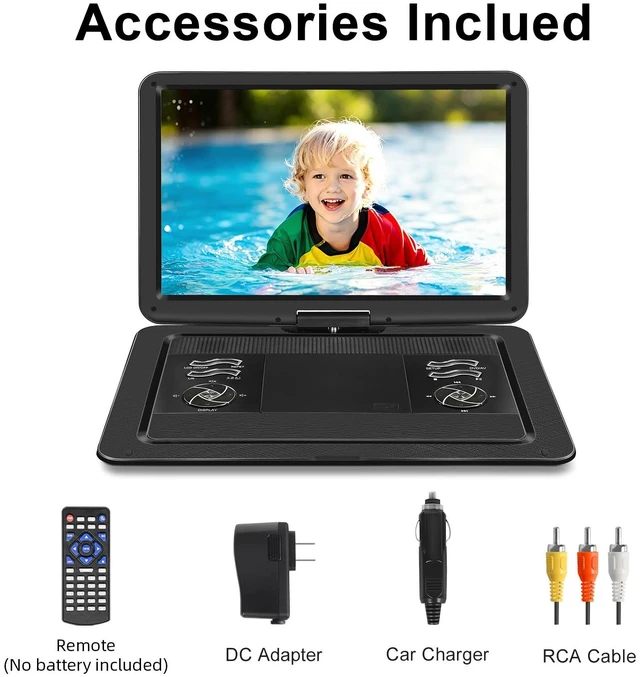 Alt view image 7 of 7 - 19.6" Portable DVD Player 17.1" Swivel HD Screen, 5000mAh 5-6 Hours Playback, USB/SD Card, Sync TV, Region-Free, Powerful Dual Speakers, for Home Theater, Black
