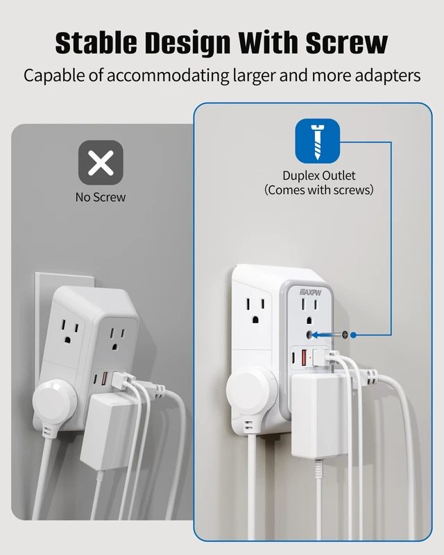 Alt view image 4 of 7 - Surge Protector Outlet Extender, 6 Outlet 4 USB Ports(USB-C PD 20W) 3-Sided Multi Plug Wall Outlet, Fast Charging, 1050J, Wide Spaced Power Strip, 1875W, ETL Listed for Home Office Dorm, White