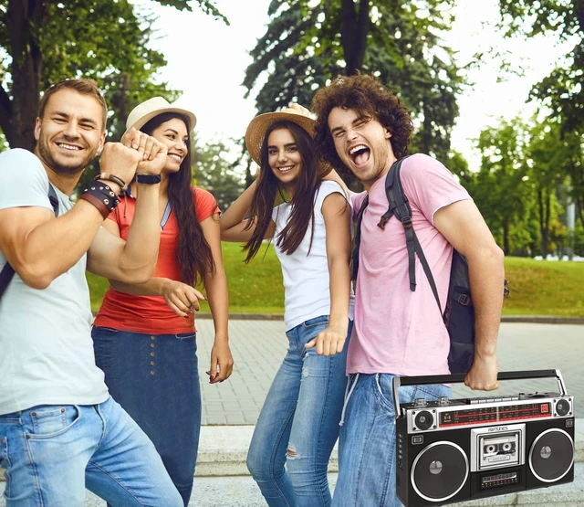 Alt view image 5 of 7 - Boombox Radio Cassette Player Recorder, AM/FM -SW1/SW2 Radio, Wireless Streaming, USB/Micro SD Slots, Aux in, Headphone Jack, Classic 80s Style Retro, Black