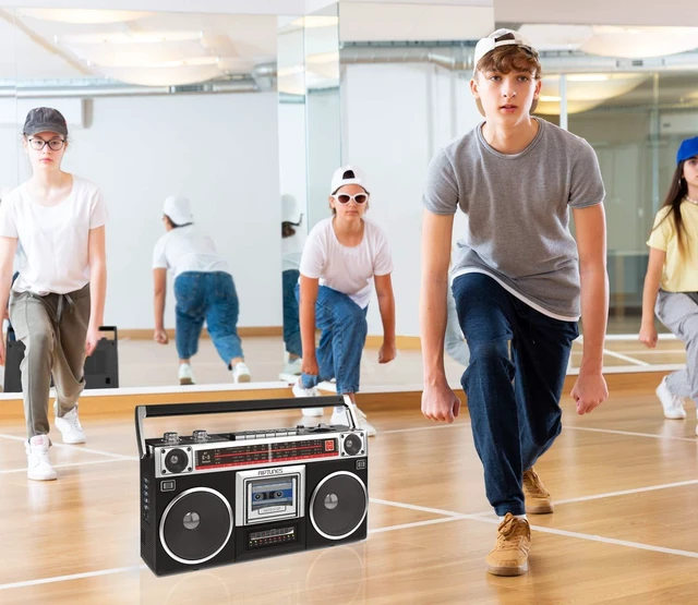 Alt view image 6 of 7 - Boombox Radio Cassette Player Recorder, AM/FM -SW1/SW2 Radio, Wireless Streaming, USB/Micro SD Slots, Aux in, Headphone Jack, Classic 80s Style Retro, Black
