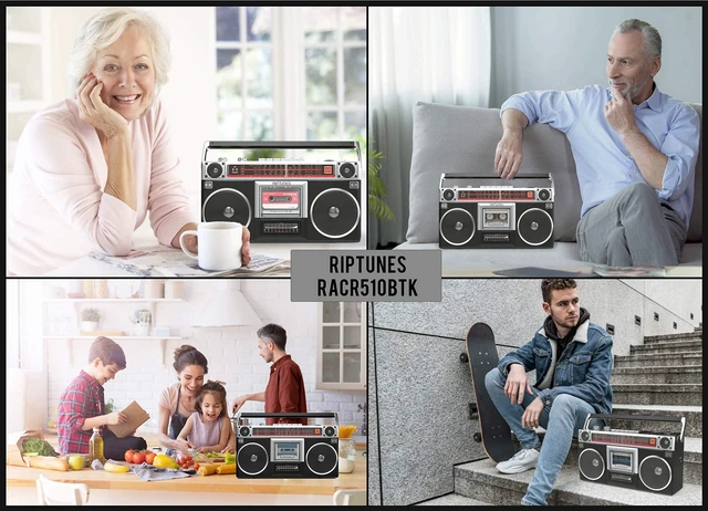 Alt view image 7 of 7 - Boombox Radio Cassette Player Recorder, AM/FM -SW1/SW2 Radio, Wireless Streaming, USB/Micro SD Slots, Aux in, Headphone Jack, Classic 80s Style Retro, Black