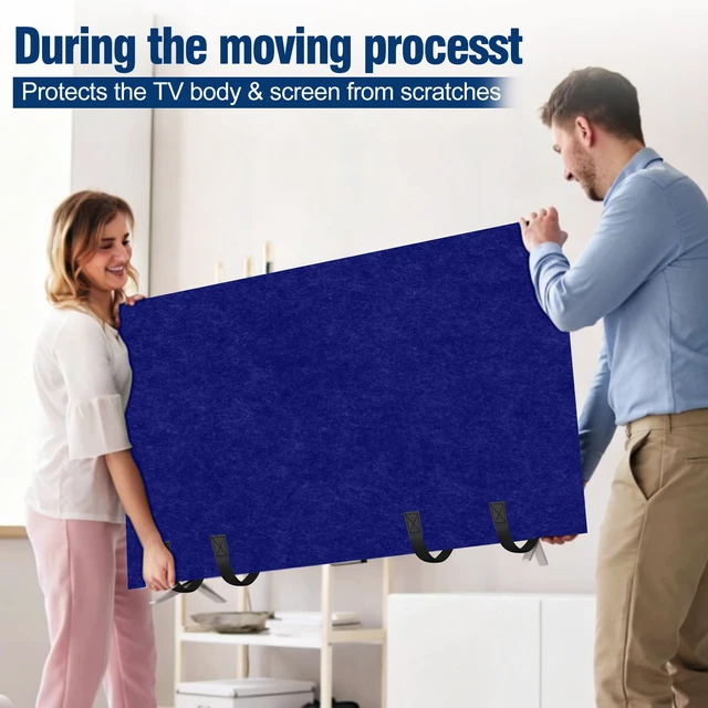 Alt view image 5 of 7 - 60"65" TV Cover for Moving, Thick Felt Dust Anti-Scratch, Blue TV Screen Cover with Bottom Strap for TV Moving, Home Renovation & Pet Scratch or Other Furniture