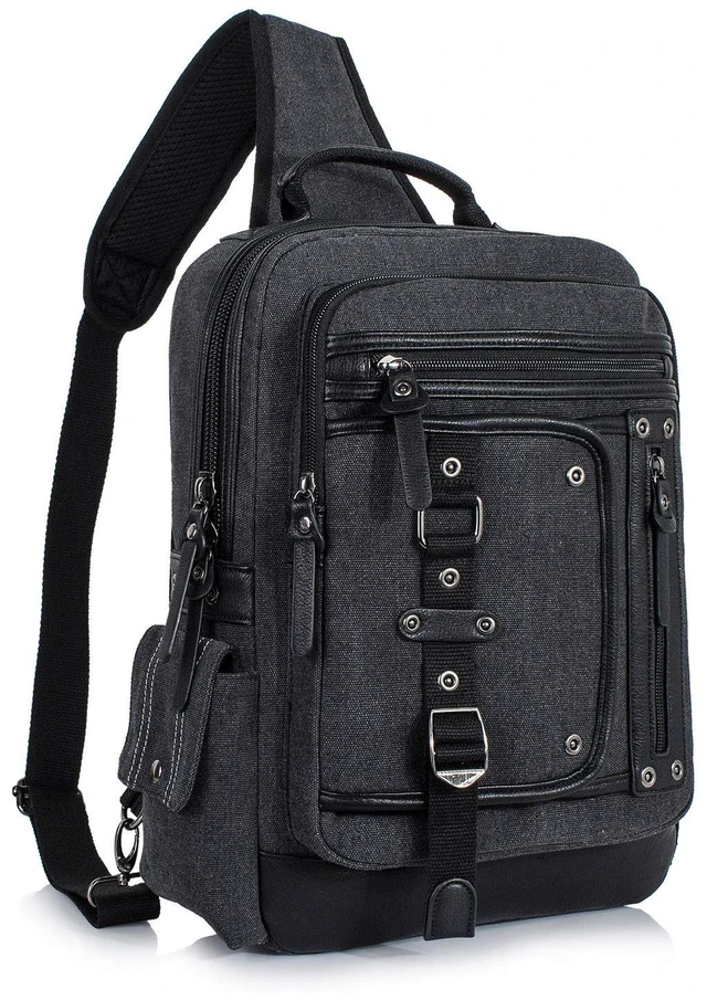 Main image of Cross Body Bag for Men: Large Canvas Sling Backpack Messenger Bag Fits 15.6 Inch Laptop for Work Commute