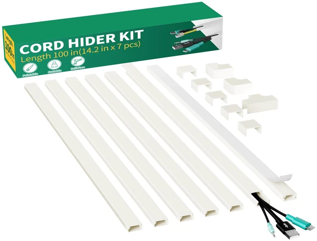 Main image of Cord Hider, 100in Self-Adhesive Cord Cover Kit for Wall Mounted TV, Paintable Wire Hider, Flexible Cable Management System, Cable Raceway Conceals 2-3 Wires, W0.95 H0.55in, Beige