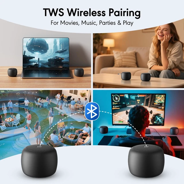 Alt view image 4 of 7 - Portable Bluetooth Speaker, Ultra Compact with Bluetooth 5.4 & TF Card Slot 10H Playtime, TWS Stereo, Hands-Free Calling, Perfect Wireless Mini Speaker for Travel, Outdoor, Gifts