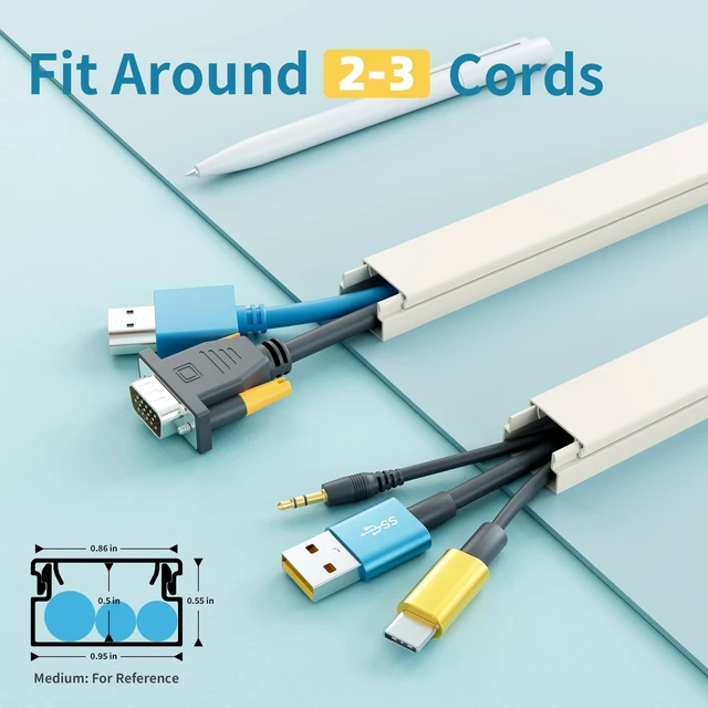 Alt view image 2 of 7 - Cord Hider, 100in Self-Adhesive Cord Cover Kit for Wall Mounted TV, Paintable Wire Hider, Flexible Cable Management System, Cable Raceway Conceals 2-3 Wires, W0.95 H0.55in, Beige