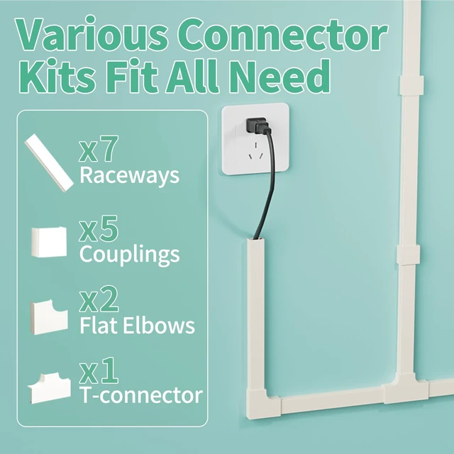 Alt view image 5 of 7 - Cord Hider, 100in Self-Adhesive Cord Cover Kit for Wall Mounted TV, Paintable Wire Hider, Flexible Cable Management System, Cable Raceway Conceals 2-3 Wires, W0.95 H0.55in, Beige