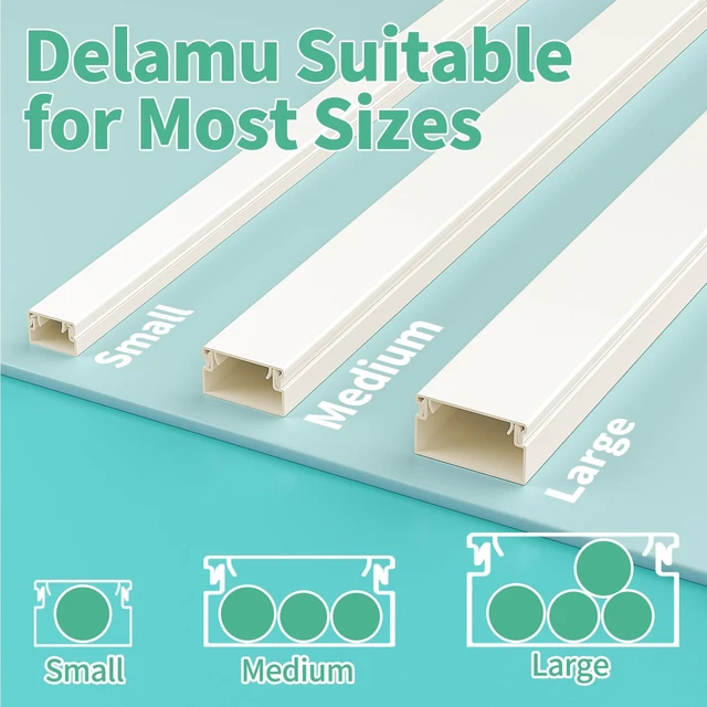 Alt view image 7 of 7 - Cord Hider, 100in Self-Adhesive Cord Cover Kit for Wall Mounted TV, Paintable Wire Hider, Flexible Cable Management System, Cable Raceway Conceals 2-3 Wires, W0.95 H0.55in, Beige