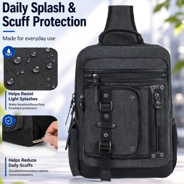 Alt view image 7 of 7 - Cross Body Bag for Men: Large Canvas Sling Backpack Messenger Bag Fits 15.6 Inch Laptop for Work Commute