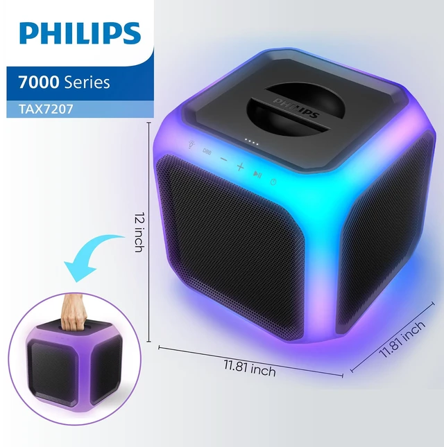 Alt view image 3 of 7 - X7207 Bluetooth Party Speaker,160W Wireless Cube Speaker with Powerful Sound and Deep Bass, Supports USB/AUX/TWS, Mic Input and Vibrant 360° Party Lights for an Immersive Experience