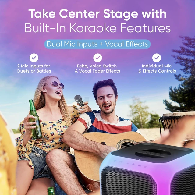Alt view image 4 of 7 - X7207 Bluetooth Party Speaker,160W Wireless Cube Speaker with Powerful Sound and Deep Bass, Supports USB/AUX/TWS, Mic Input and Vibrant 360° Party Lights for an Immersive Experience