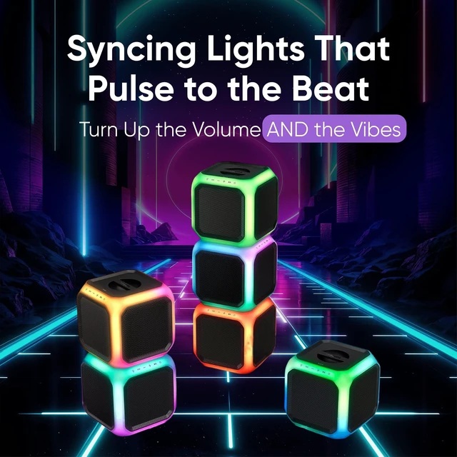 Alt view image 7 of 7 - X7207 Bluetooth Party Speaker,160W Wireless Cube Speaker with Powerful Sound and Deep Bass, Supports USB/AUX/TWS, Mic Input and Vibrant 360° Party Lights for an Immersive Experience