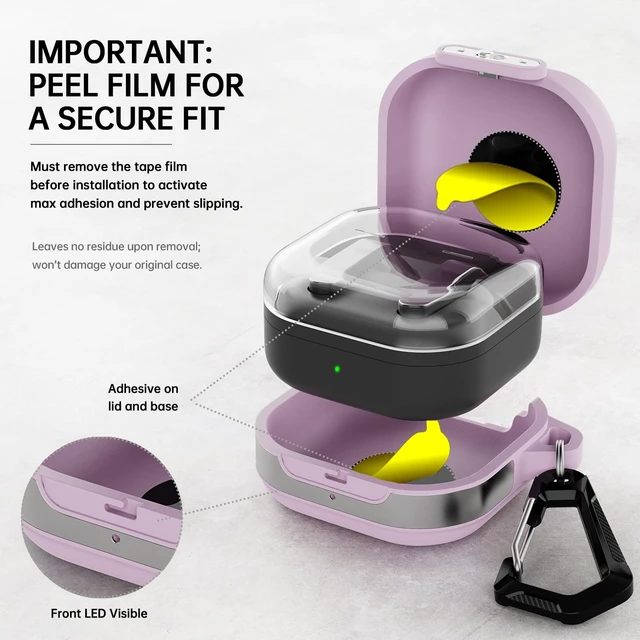 Alt view image 2 of 7 - for Galaxy Buds 4 Pro Case & Galaxy Buds 4 Case (2026), Muted Lilac Secure Lock Case with Keychain, Full-Body Shockproof Armor Protective Cover