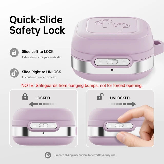 Alt view image 3 of 7 - for Galaxy Buds 4 Pro Case & Galaxy Buds 4 Case (2026), Muted Lilac Secure Lock Case with Keychain, Full-Body Shockproof Armor Protective Cover