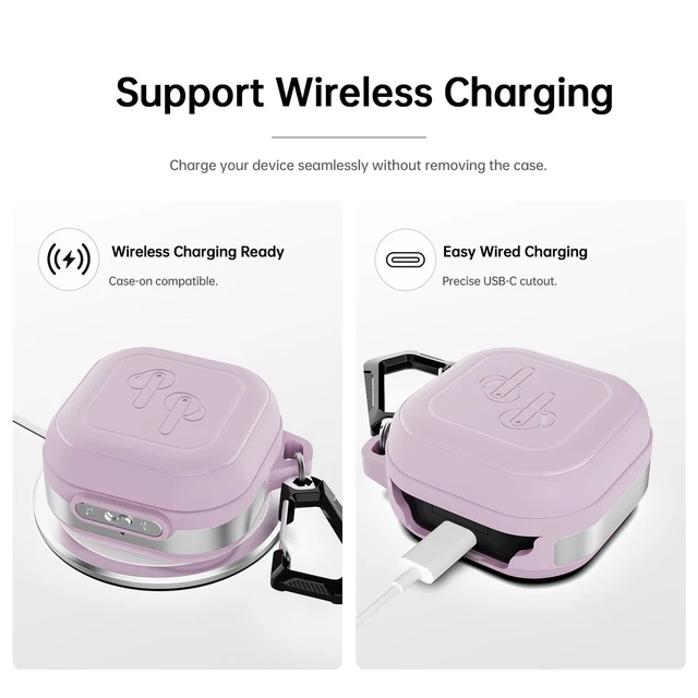 Alt view image 6 of 7 - for Galaxy Buds 4 Pro Case & Galaxy Buds 4 Case (2026), Muted Lilac Secure Lock Case with Keychain, Full-Body Shockproof Armor Protective Cover