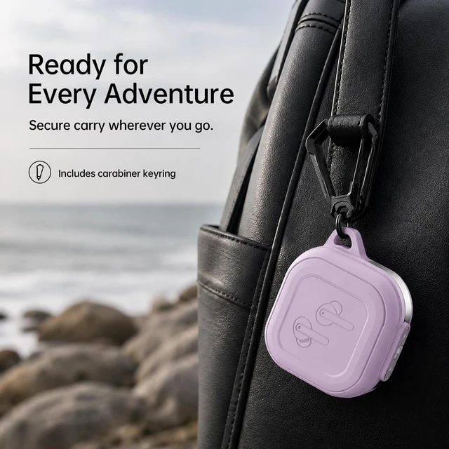 Alt view image 7 of 7 - for Galaxy Buds 4 Pro Case & Galaxy Buds 4 Case (2026), Muted Lilac Secure Lock Case with Keychain, Full-Body Shockproof Armor Protective Cover