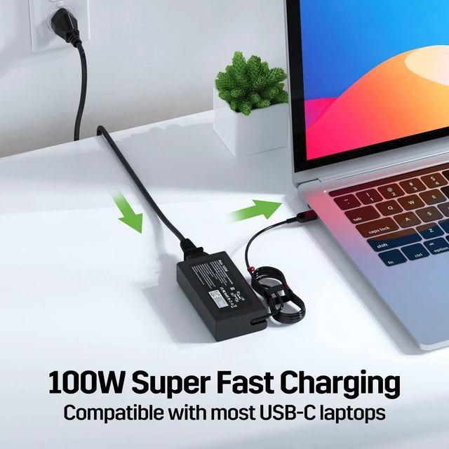 Alt view image 2 of 7 - 100W USB C Laptop Charger Compatible with Lenovo Yoga 9i 9 7i 7 Yoga Slim 7 Pro ThinkBook 16 15 IdeaPad 5 Pro 16, ADL100YLC3A, ADL100YDC3A, SA11D52396, GX21J75543, 5A11J62105 Type C Power Adapter