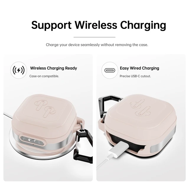 Alt view image 6 of 7 - for Galaxy Buds 4 Pro Case & Galaxy Buds 4 Case (2026), Dusty Rose Secure Lock Case with Keychain, Full-Body Shockproof Armor Protective Cover
