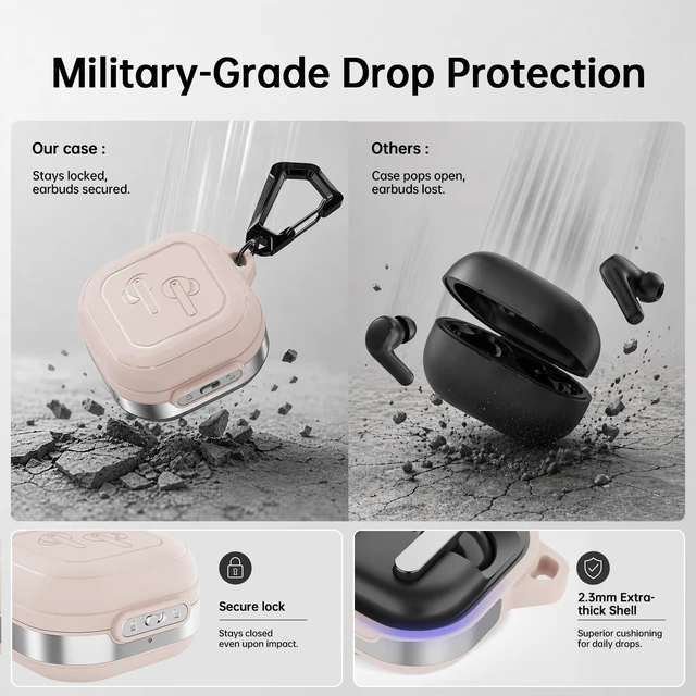 Alt view image 5 of 7 - for Galaxy Buds 4 Pro Case & Galaxy Buds 4 Case (2026), Dusty Rose Secure Lock Case with Keychain, Full-Body Shockproof Armor Protective Cover