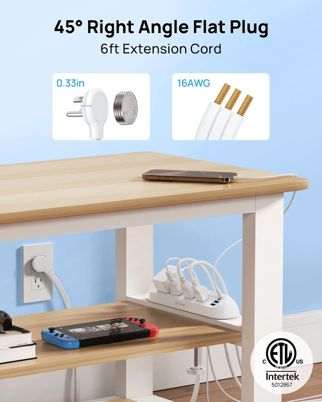 Alt view image 4 of 7 - Desk Clamp Power Strip 20W USB C, 6ft Cord, 1700J, ETL Listed Surge Protector with 4 Outlets 4 USB Ports, Flat Plug, Fits 1.97 inch Tabletop Edge, for Home Office Accessories, White