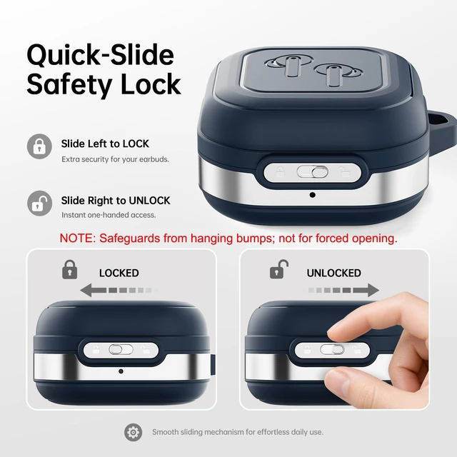Alt view image 3 of 7 - for Galaxy Buds 4 Pro Case & Galaxy Buds 4 Case (2026), Navy Secure Lock Case with Keychain, Full-Body Shockproof Armor Protective Cover