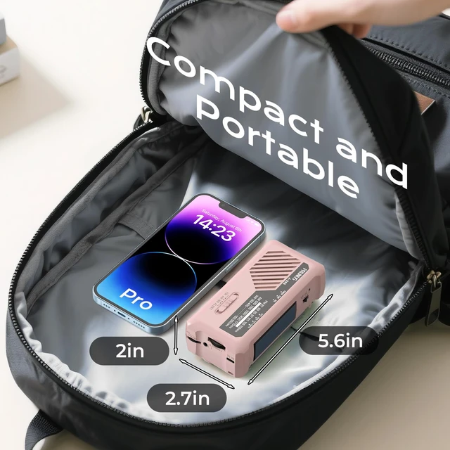 Alt view image 5 of 6 - J-366 Emergency Radio with 3 Charging Cables, NOAA Weather Alert 7400mWh/Solar/Hand Crank/USB-C Charging, Battery Operated, WB/AM/FM, SOS Alarm, Flashlight, Compact for Bag, NOAA Radio