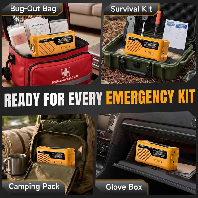 Alt view image 6 of 7 - J-366 Emergency Radio with 3 Charging Cables, NOAA Weather Alert 7400mWh/Solar/Hand Crank/USB-C Charging, Battery Operated, WB/AM/FM, SOS Alarm, Flashlight, Compact for Bag, NOAA Radio