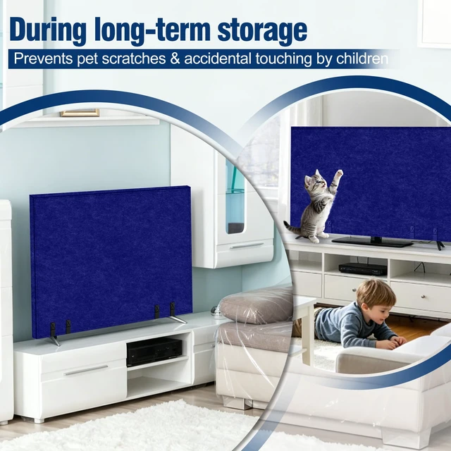 Alt view image 7 of 7 - 60"65" TV Cover for Moving, Thick Felt Dust Anti-Scratch, Blue TV Screen Cover with Bottom Strap for TV Moving, Home Renovation & Pet Scratch or Other Furniture