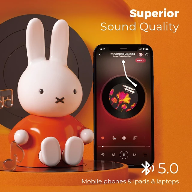 Alt view image 3 of 6 - Miffy Portable Bluetooth Speakers, Cute Portable Wireless Speakers with Loud Stereo Sound, Built-in Mic, TF-Card Slot, Dual Pairing,40H Playtime for Room, Desk Decor, for her (Orange)
