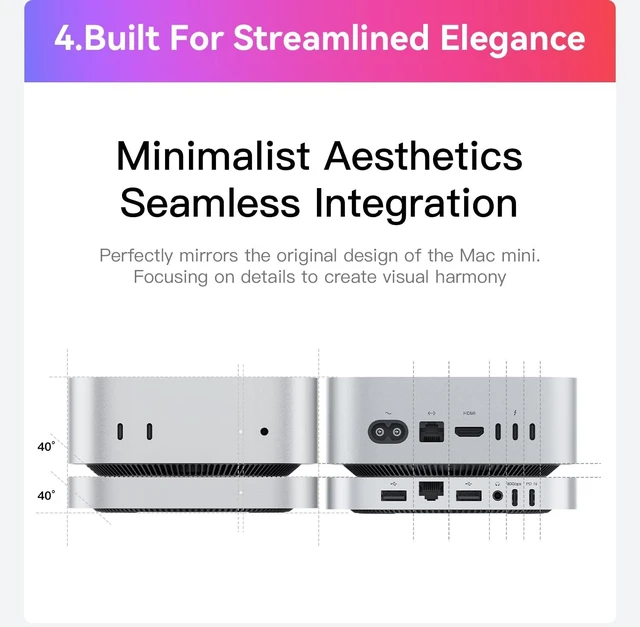 Alt view image 6 of 7 - Mate Mini-B for Mac mini M4 Dock,80Gbps Aluminum Alloy Stand with M.2 PCle SSD Solt (up to 8TB), USB-C*1USB-A 3.0 * 22.5G LAN*1SD4.0 * 1Type-C(PD3.0)*1, Computer Peripheral Devices