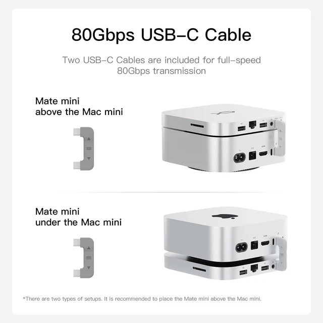 Alt view image 7 of 7 - Mate Mini-B for Mac mini M4 Dock,80Gbps Aluminum Alloy Stand with M.2 PCle SSD Solt (up to 8TB), USB-C*1USB-A 3.0 * 22.5G LAN*1SD4.0 * 1Type-C(PD3.0)*1, Computer Peripheral Devices