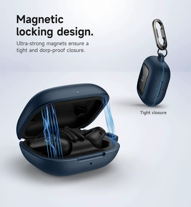 Alt view image 3 of 7 - for Beats Powerbeats Pro 2 Case Cover, Magnetic Locking Cases for Beats Powerbeats Pro 2 2025, Shockproof Bumper Protective Covers with Carabiner & Keyring & Cleaner Kit, Navy
