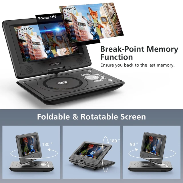 Alt view image 4 of 6 - 11.5" Portable DVD Player for Kids and Car, 9.5" Swivel HD Screen with 4-6 Hours Built-in Battery, Support Sync Screen to TV, Support SD Card/USB/Multiple Disc Formats (Black)