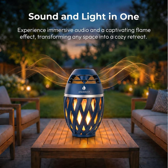 Alt view image 2 of 7 - Outdoor Bluetooth Speakers with LED Torch Light, for Dad Wireless & Waterproof Speaker for Garden, Patio, 360° Sound, 24-Hour Playtime - Ideal Present for Men (Blue)