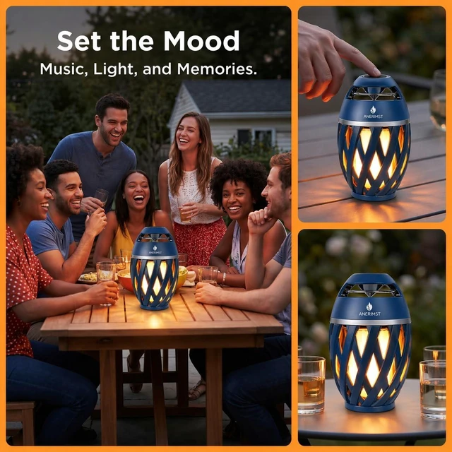 Alt view image 3 of 7 - Outdoor Bluetooth Speakers with LED Torch Light, for Dad Wireless & Waterproof Speaker for Garden, Patio, 360° Sound, 24-Hour Playtime - Ideal Present for Men (Blue)