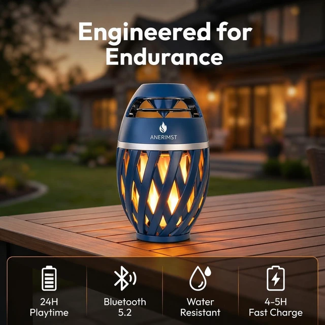 Alt view image 6 of 7 - Outdoor Bluetooth Speakers with LED Torch Light, for Dad Wireless & Waterproof Speaker for Garden, Patio, 360° Sound, 24-Hour Playtime - Ideal Present for Men (Blue)