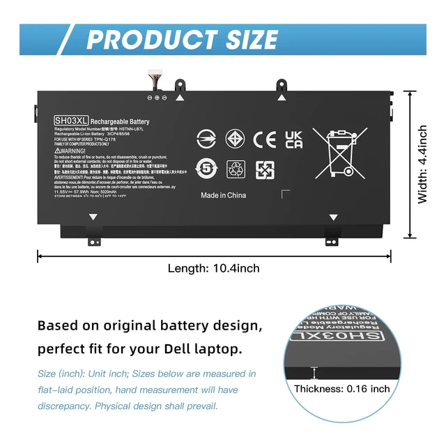 Alt view image 2 of 6 - SH03XL 859356-855 Laptop Battery for HP Spectre X360 Convertible 13-AC0XX Replacement 13-AC023DX 13-AC013DX 13-AC033DX 13-W023DX 13-W013DX 13-W0XX 13-AB0XX, Fit SH03057XL CN03XL 859026-421 HSTNN-LB7L