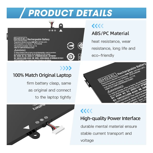 Alt view image 3 of 6 - SH03XL 859356-855 Laptop Battery for HP Spectre X360 Convertible 13-AC0XX Replacement 13-AC023DX 13-AC013DX 13-AC033DX 13-W023DX 13-W013DX 13-W0XX 13-AB0XX, Fit SH03057XL CN03XL 859026-421 HSTNN-LB7L