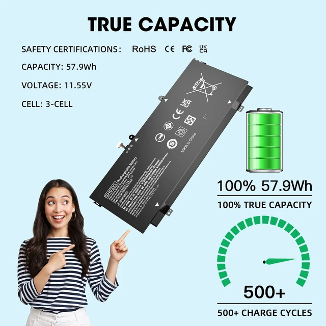 Alt view image 4 of 6 - SH03XL 859356-855 Laptop Battery for HP Spectre X360 Convertible 13-AC0XX Replacement 13-AC023DX 13-AC013DX 13-AC033DX 13-W023DX 13-W013DX 13-W0XX 13-AB0XX, Fit SH03057XL CN03XL 859026-421 HSTNN-LB7L