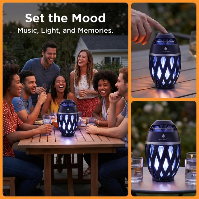 Alt view image 3 of 7 - for Dad, Outdoor Bluetooth Speakers with LED Torch Light Wireless & Waterproof Speaker for Garden, Patio, 360° Sound, 24-Hour Playtime for Men (Blue Light)