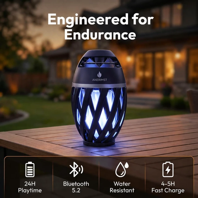 Alt view image 6 of 7 - for Dad, Outdoor Bluetooth Speakers with LED Torch Light Wireless & Waterproof Speaker for Garden, Patio, 360° Sound, 24-Hour Playtime for Men (Blue Light)
