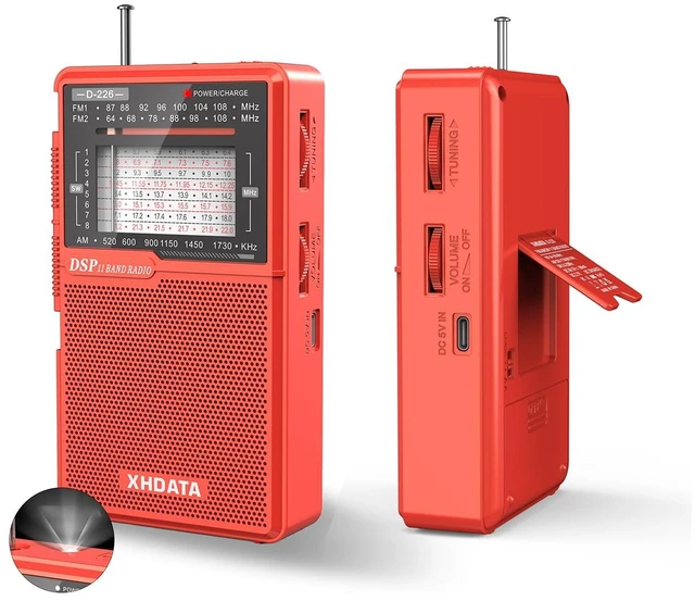 Main image of D226 Radios Portable AM FM Shortwave, USB C & Battery Powered, Red Easy-Read Large Dial Reliable Reception, Built-In Flashlight Rear Stand & 3.5mm Headphone Jack for Home or Outdoor Use