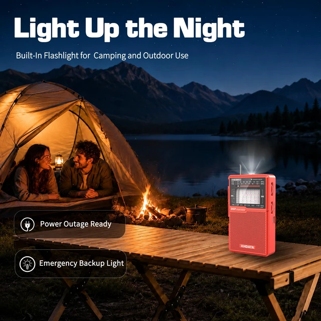 Alt view image 4 of 7 - D226 Radios Portable AM FM Shortwave, USB C & Battery Powered, Red Easy-Read Large Dial Reliable Reception, Built-In Flashlight Rear Stand & 3.5mm Headphone Jack for Home or Outdoor Use
