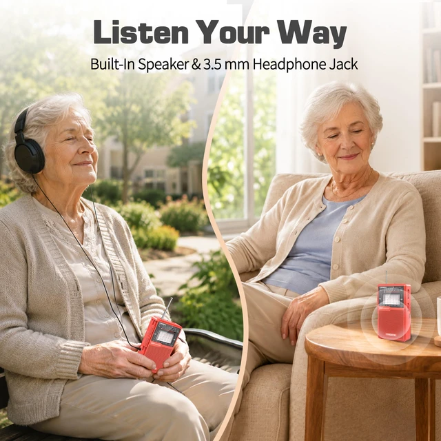 Alt view image 6 of 7 - D226 Radios Portable AM FM Shortwave, USB C & Battery Powered, Red Easy-Read Large Dial Reliable Reception, Built-In Flashlight Rear Stand & 3.5mm Headphone Jack for Home or Outdoor Use