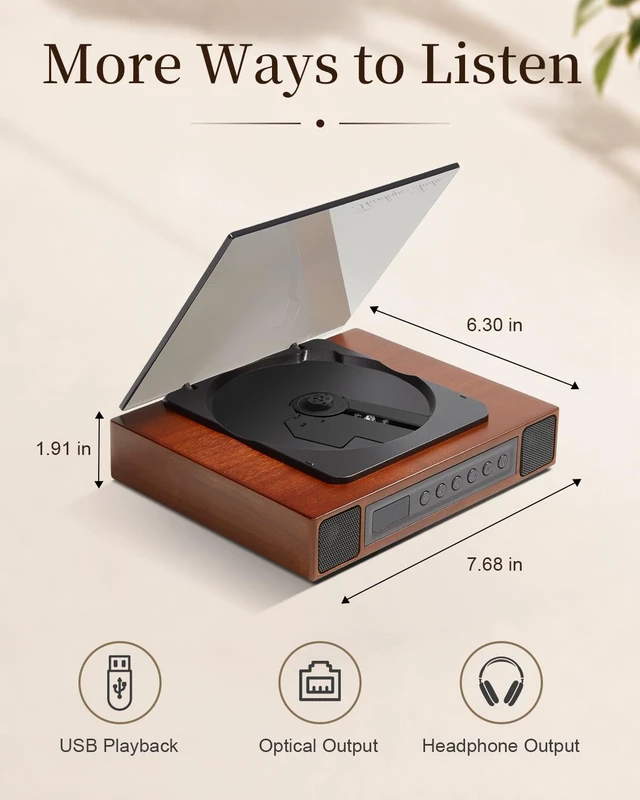 Alt view image 5 of 7 - K10 Bluetooth CD Player with Speakers for Home, Rechargeable Remote Control, Bluetooth 5.3 Input & Output, USB Playback, AUX Input & Optical Output, CD-R/RW & MP3 CDs, Retro Wood-Style