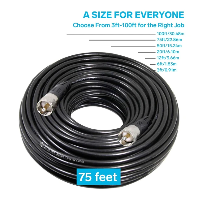 Alt view image 3 of 7 - RG8X Coaxial Cable 75 ft, CB Coax Cable with PL259 UHF Connectors, Male to Male Low Loss 50 Ohm for HAM Radio, LMR400, Antenna Analyzer