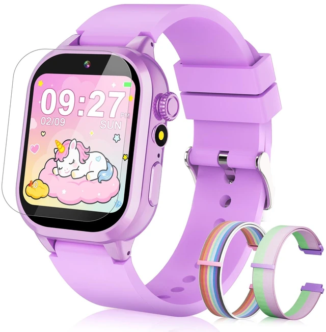 Main image of Smart Watch for Kids Girls Gifts for Aged 4-12, 40 Games HD TouchScreen Kids Watch Video Camera, Music, Pedometer, Audiostory, Learn Card, 2 Extra Bands, Birthday Gift for 6 7 8 9 Year Olds Purple