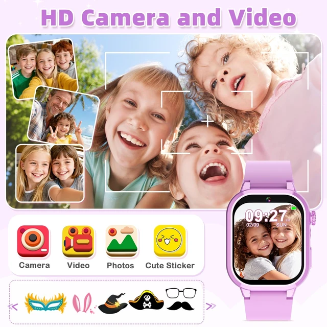 Alt view image 4 of 7 - Smart Watch for Kids Girls Gifts for Aged 4-12, 40 Games HD TouchScreen Kids Watch Video Camera, Music, Pedometer, Audiostory, Learn Card, 2 Extra Bands, Birthday Gift for 6 7 8 9 Year Olds Purple