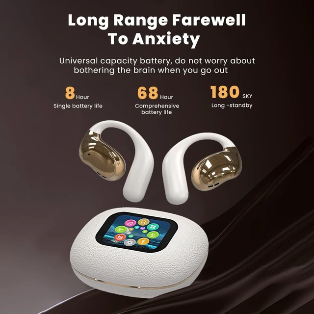 Alt view image 5 of 7 - Open Ear Earbuds Ultra Comfort Wireless Bluetooth 5.4 Headphones Over The Ear Earbuds with Intelligent Touch Screen EarHooks IPX7 Waterproof Bone Conduction Earphones for Fitness Sports-OFF WHITE